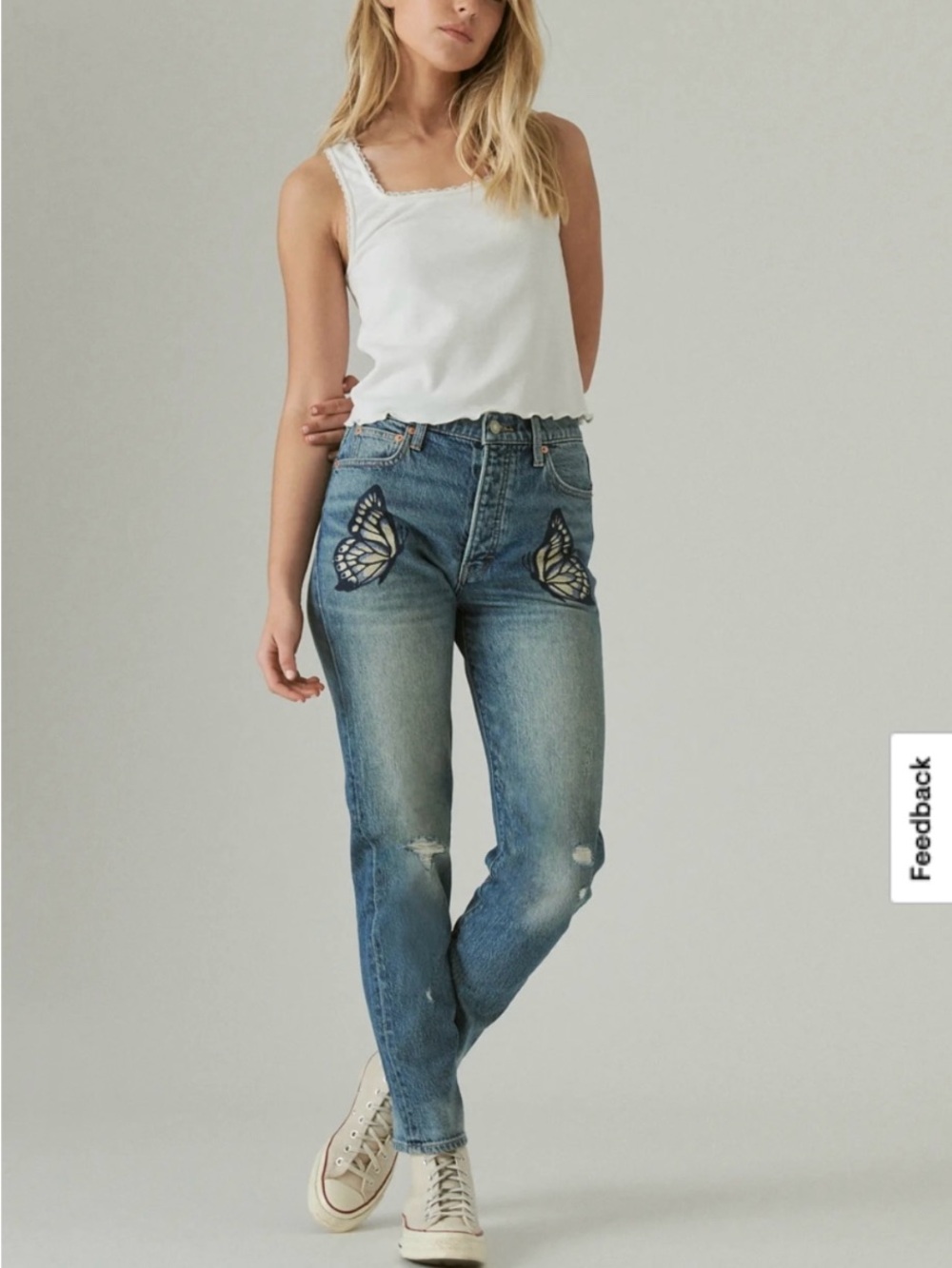 Butterfly Embroidered Blue Women’s Jeans